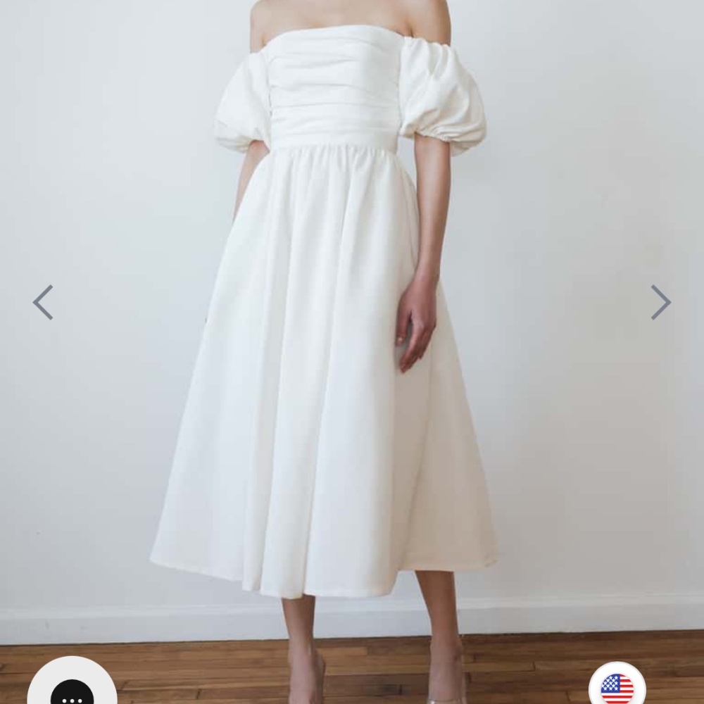 Jenny Yoo Ivory Off-Shoulder Midi Dress